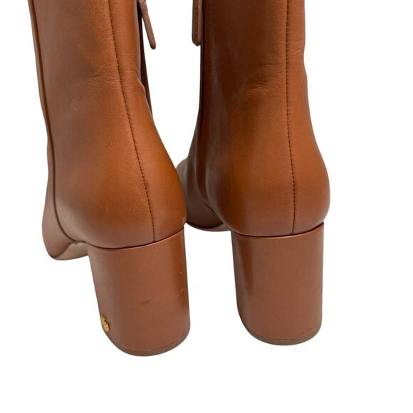 TORY BURCH Brooke Logo Heel Ankle Boots carmel Leather Size 9.5 New - Picture 4 of 6